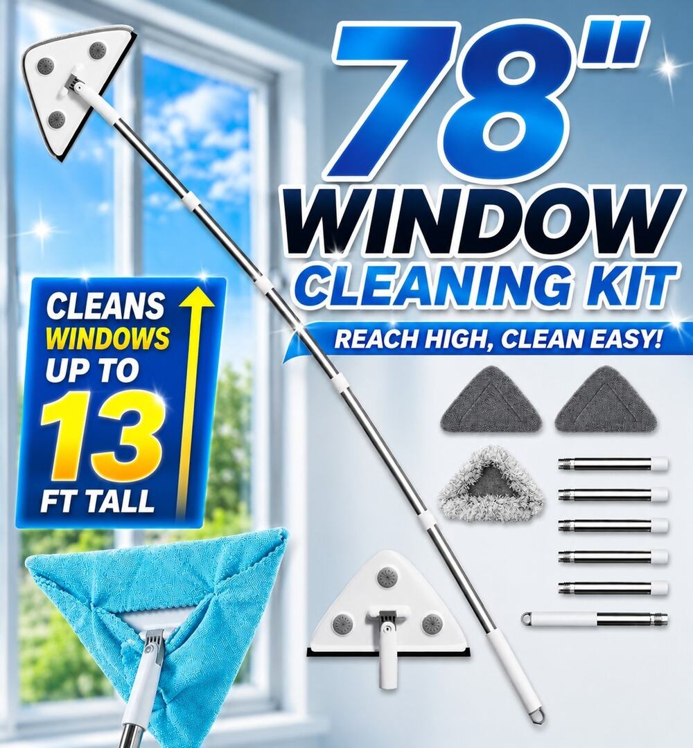 CTIME 78" Professional 3-in-1 Window Cleaning Kit Squeegee Wall Mop
